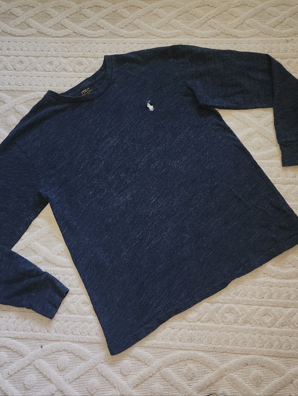 S Polo by Ralph Lauren Boys Heather Navy Long Sleeve Tee